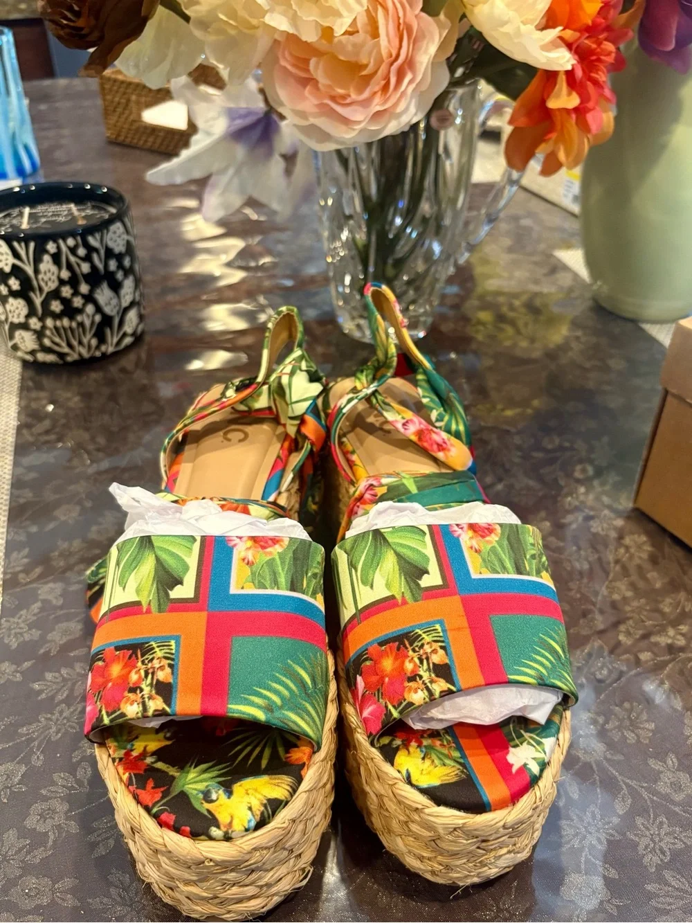 INC Multi Tropical Print Espadrille Wedge Sandals